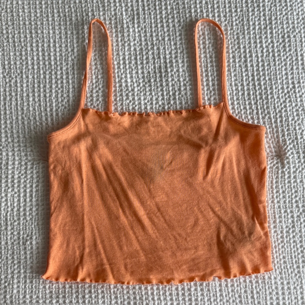 H&M Divided Bright Orange Ruffled Camisole Tank Top Spaghetti Strap Size Small